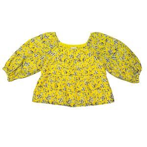 Alice + Olivia Alta Tiered Off The Shoulder Top Floral Print Yellow Size Medium